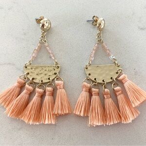 Peach and Gold Tassel Earrings